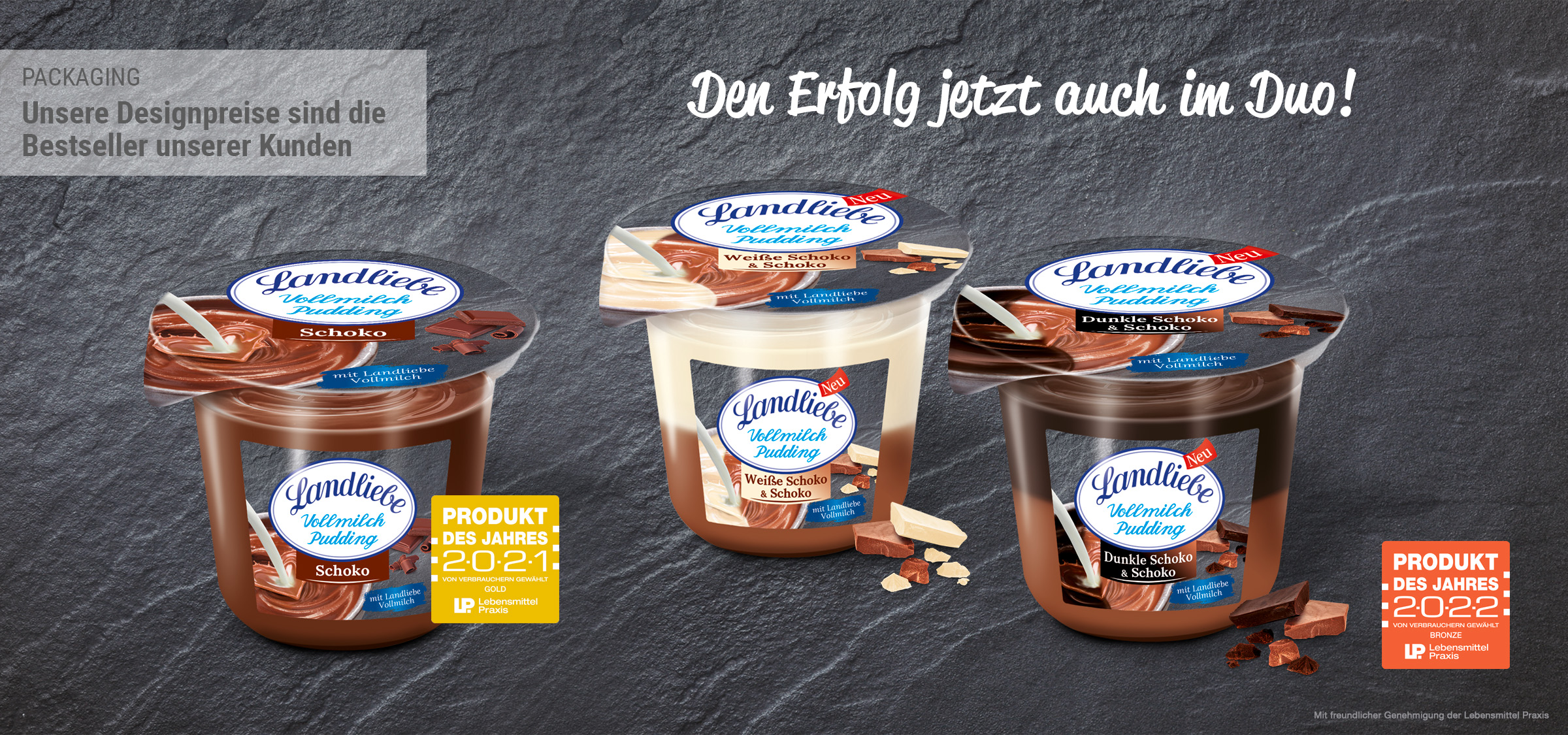 Landliebe Vollmichpudding. Produkt des Jahres.