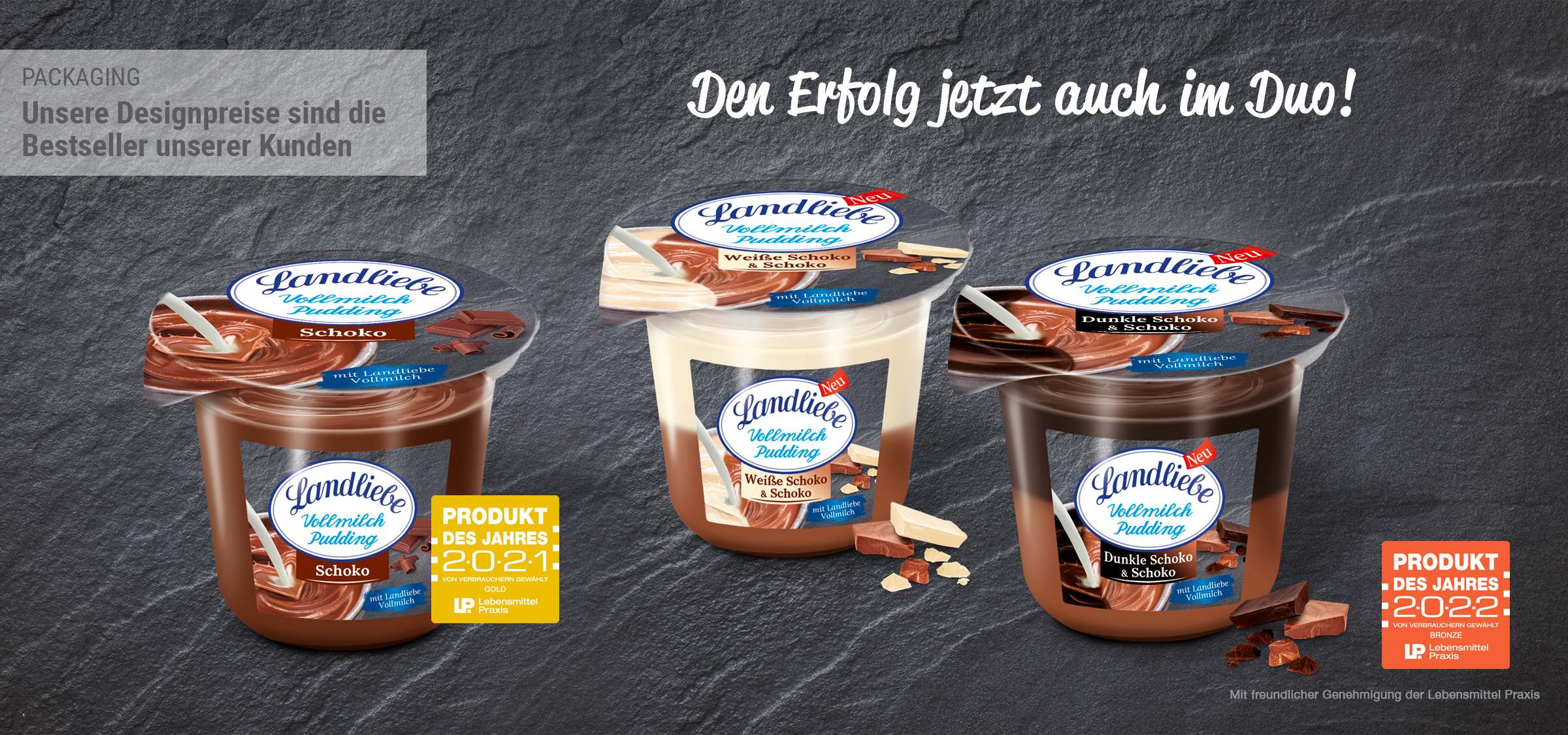 Landliebe Vollmichpudding. Produkt des Jahres.